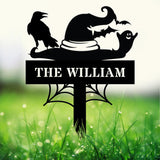 Metal Sign Witches Hat Halloween Name Sign, Personalized Name LED Lights, Halloween Sign, Outdoor Door Monogram, Halloween Metal sign