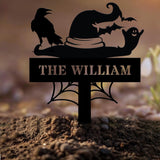 Metal Sign Witches Hat Halloween Name Sign, Personalized Name LED Lights, Halloween Sign, Outdoor Door Monogram, Halloween Metal sign