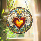 Angel Heart Stained Glass Suncatcher, Winged Love Window Hanging, Romantic Celestial Decor Gift for Valentine or Anniversary