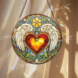 Angel Heart Stained Glass Suncatcher, Winged Love Window Hanging, Romantic Celestial Decor Gift for Valentine or Anniversary