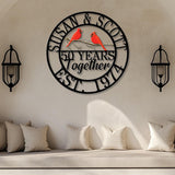 Personalized 50th Anniversary Cardinal Metal Sign, Custom Name Red Bird Wall Art, 50 Years Together Gift, EST. 1974 Couple Decor