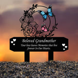 Personalized Butterfly Memorial Garden Stake for Grandmother, Floral Sympathy Grave Marker, Outdoor Remembrance Gift for Loss of Grandma