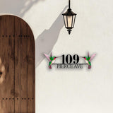 Custom Hummingbird Address Sign, Personalized House Number Plaque with Two Colorful Birds, Outdoor Metal Sign for Home, Yard or Garden Decor