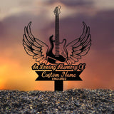 Guitar Memorial Garden Stake with Angel Wings, Personalized In Loving Memory Grave Marker for Music Lovers