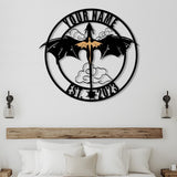 Custom Flying Dragon Metal Sign, Personalized Round Fantasy Wall Art with Name and Year, Dragon Decor for Gamers or Fantasy Lovers