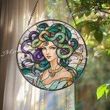 Medusa Stained Glass Suncatcher, Mythical Greek Goddess Window Hanging Decor, Fantasy Art Panel for Mystical and Bold Interior Spaces
