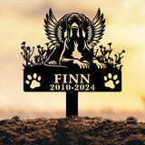 Personalized Dog Memorial Garden Stake with Angel Wings, Paw Prints, Name & Dates, Custom Pet Loss Tribute Grave Marker for Outdoor Display