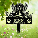 Personalized Dog Memorial Garden Stake with Angel Wings, Paw Prints, Name & Dates, Custom Pet Loss Tribute Grave Marker for Outdoor Display