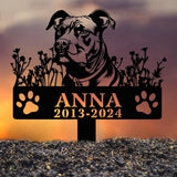 Custom Dog Memorial Garden Stake with Detailed Pet Portrait, Paw Prints, Name & Years, Personalized Outdoor Tribute Grave Marker