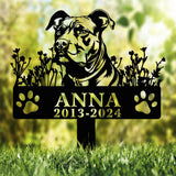 Custom Dog Memorial Garden Stake with Detailed Pet Portrait, Paw Prints, Name & Years, Personalized Outdoor Tribute Grave Marker