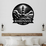 Custom Lighthouse Metal Sign, Personalized Coastal Wall Art with Family Name and Year, Nautical Decor for Beach House or Porch