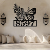 Personalized Butterfly House Number Sign with Floral Design, Custom Metal Address Plaque for Home Exterior, Garden, Porch or Wall Decor