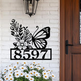 Personalized Butterfly House Number Sign with Floral Design, Custom Metal Address Plaque for Home Exterior, Garden, Porch or Wall Decor