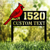 Personalized Cardinal Address Sign with House Number and Custom Text, Red Bird Yard Stake for Home, Garden or Memorial Decor