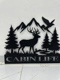Deer Cabin Address Sign, Custom Metal House Number Plaque with Mountains & Pines, Rustic Outdoor Decor for Lodge, Camp, or Forest Home