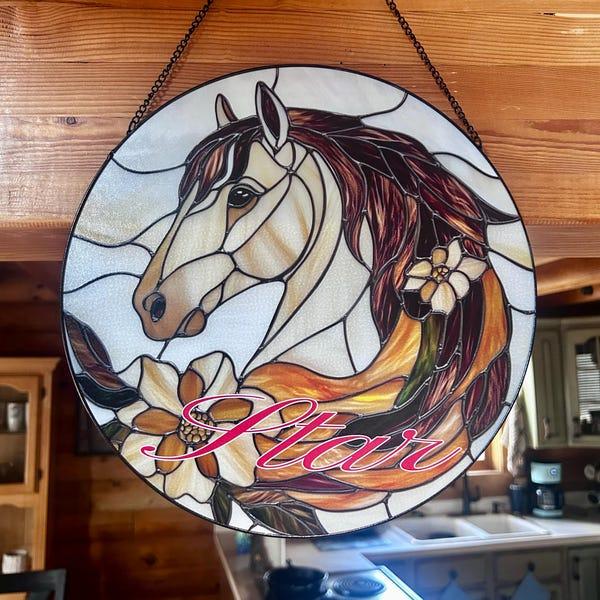 Horse Stained Glass Suncatcher, Equestrian Window Hanging, Horse Lover Decor, Ranch Farmhouse Art, Gift for Rider, Horse Owner Gift