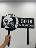 Customized Cat Home Address Metal Stake, Cat Metal Sign, Home Number Metal Sign, Horizontal Address Sign, Cat Lover Sign, Cat Mom Gift