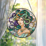 Medusa Stained Glass Suncatcher, Mythical Greek Goddess Window Hanging Decor, Fantasy Art Panel for Mystical and Bold Interior Spaces