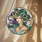 Medusa Stained Glass Suncatcher, Mythical Greek Goddess Window Hanging Decor, Fantasy Art Panel for Mystical and Bold Interior Spaces