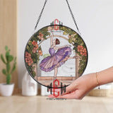 Ballet Dancer Stained Glass Suncatcher, Elegant Ballerina Window Panel, Purple Dress Art Decor, Gift for Dancers and Ballet Lovers