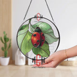 Ladybug Stained Glass Suncatcher, Red and Green Insect Window Panel, Nature Garden Decor, Lucky Bug Gift for Spring and Summer