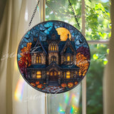 Haunted House Stained Glass Suncatcher: Spooky Halloween Window Decor