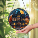 Haunted House Stained Glass Suncatcher: Spooky Halloween Window Decor
