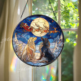 Christmas Dogs Suncatcher: Santa's Sleigh, Reindeer Moon - Holiday Window Decor
