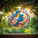 Bluebird Suncatcher: Cherry Blossom Stained Glass Window Hanging