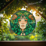 Green Goddess Suncatcher: Art Nouveau Fairy, Celtic Nature Spirit