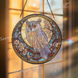 Mystic Owl Stained Glass Suncatcher: Moonlit Window Decor