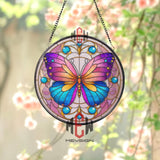Pastel Butterfly Stained Glass Suncatcher, Pink Purple Blue Wings, Round Window Hanging, Elegant Whimsical Decor Gift