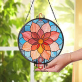 Sunburst Flower Stained Glass Suncatcher, Colorful Round Floral Panel for Window, Bright Boho Garden Decor, Handmade Gift Idea