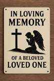 Memorial Plaque Angel Praying Beside Cross, In Loving Memory Sign, Grave Marker, Sympathy Gift, Cemetery Decoration