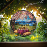 Picnic Landscape Stained Glass Suncatcher: Spring Cottage Decor