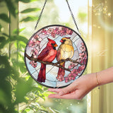 Cardinal Couple Stained Glass Suncatcher: Cherry Blossom Window Decor