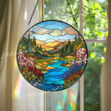 Mountain River Suncatcher: Colorful Landscape Window Decor