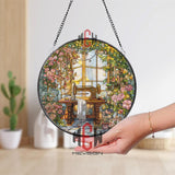 Vintage Sewing Machine Stained Glass Suncatcher, Floral Window Panel for Seamstress, Tailor Decor, Cottagecore Sewing Room Gift