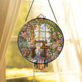 Vintage Sewing Machine Stained Glass Suncatcher, Floral Window Panel for Seamstress, Tailor Decor, Cottagecore Sewing Room Gift