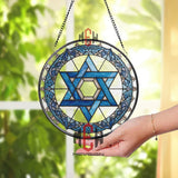 Star of David Stained Glass Suncatcher, Blue Judaica Window Panel, Jewish Home Decor, Hanukkah Gift, Religious Glass Wall Art