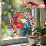 Koi Fish Yin Yang Acrylic Wavy Suncatcher, Sakura Flower Window Hanging, Zen Feng Shui Ornament for Harmony & Balance Decor