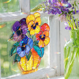 Pansy Flower Acrylic Wavy Suncatcher Ornament, Colorful Floral Window Panel, Bright Garden Bloom Decor in Yellow, Purple, Blue & Orange
