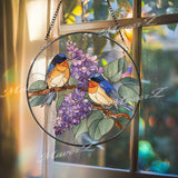 Bluebird Stained Glass Suncatcher: Hydrangea Floral Window Hanging