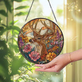 Deer Stained Glass Suncatcher: Buck in Wildflowers Window Hanging