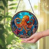 Octopus Stained Glass Suncatcher: Nautical Ocean Window Decor