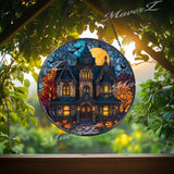 Haunted House Stained Glass Suncatcher: Spooky Halloween Window Decor