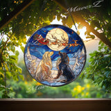 Christmas Dogs Suncatcher: Santa's Sleigh, Reindeer Moon - Holiday Window Decor