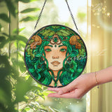 Green Goddess Suncatcher: Art Nouveau Fairy, Celtic Nature Spirit