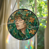 Green Goddess Suncatcher: Art Nouveau Fairy, Celtic Nature Spirit