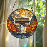 Arc de Triomphe Suncatcher: Paris Cityscape Stained Glass Window Decor